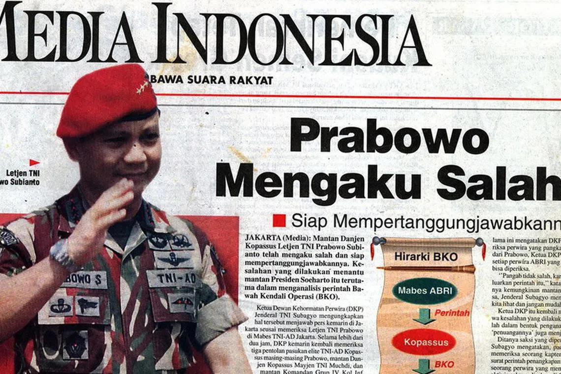 1998年印度尼西亚的媒体报道，普拉博沃承认他在暴乱中的过失，并愿意承担相应的责任。（互联网）