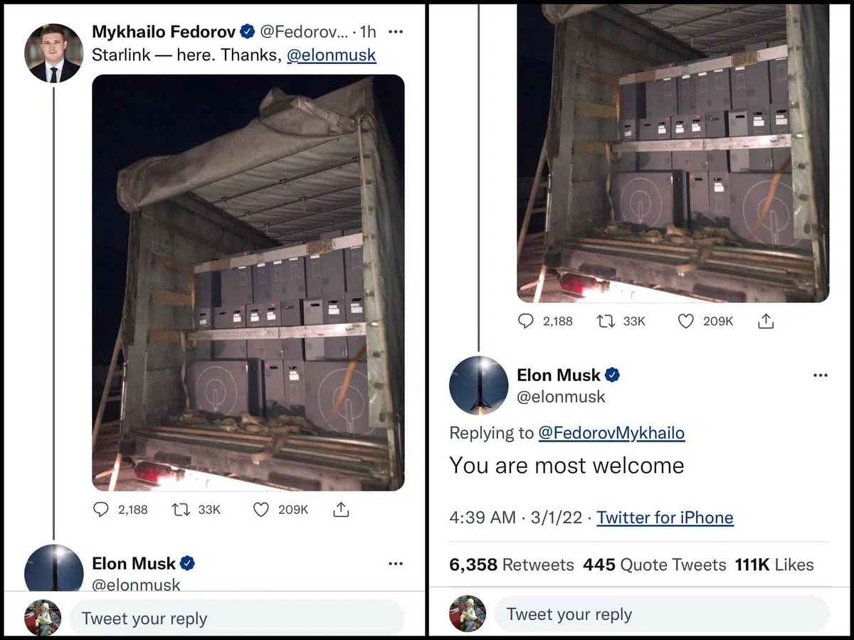 费多罗夫在推特上说，已收到由SpaceX送来的星链设备。（推特截图）