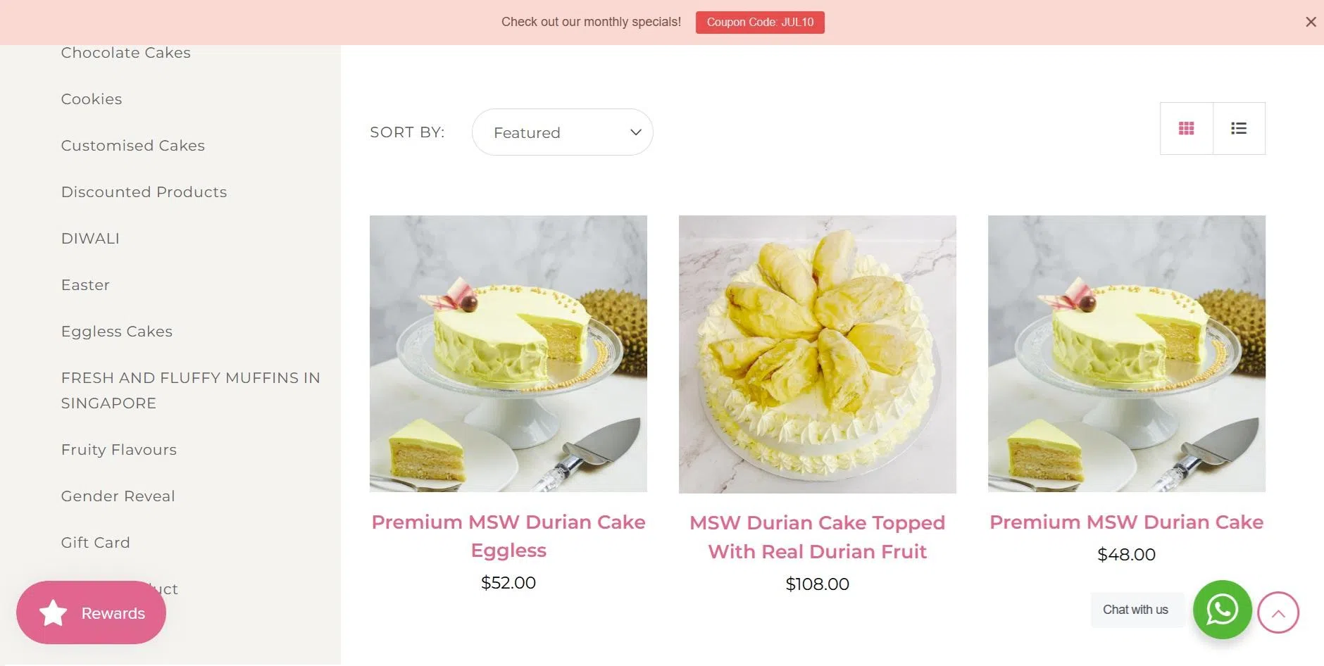 Temptations Cakes有三种榴梿蛋糕，其中一款不含鸡蛋。（网站照片）