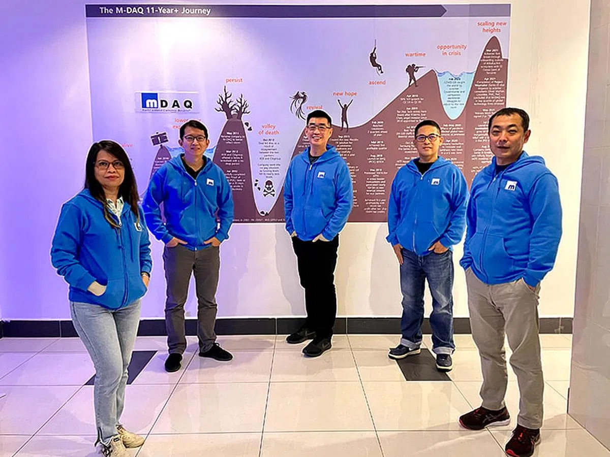 2012年，当公司处于“死亡之谷”的经济困境时，他们都选择继续留下来与许小龙（左三）并肩作战。（图／受访者提供）