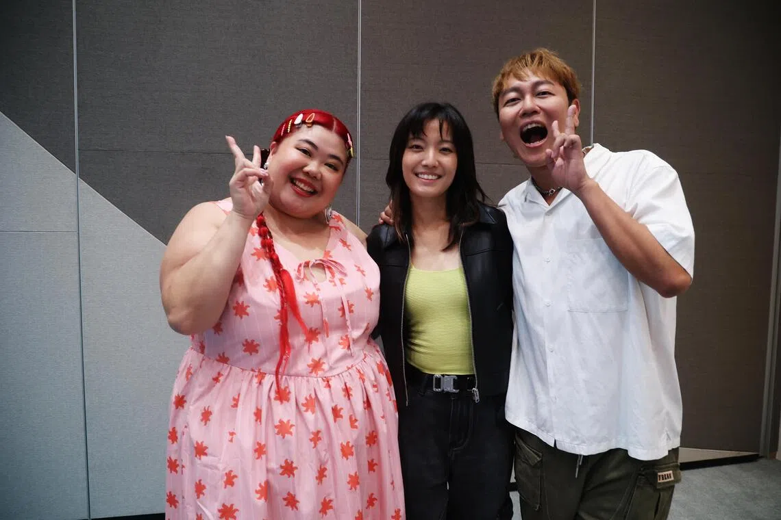林茜茜（左起）、李安和赖宇涵在片中扮演童年好友。（蔡家增摄）