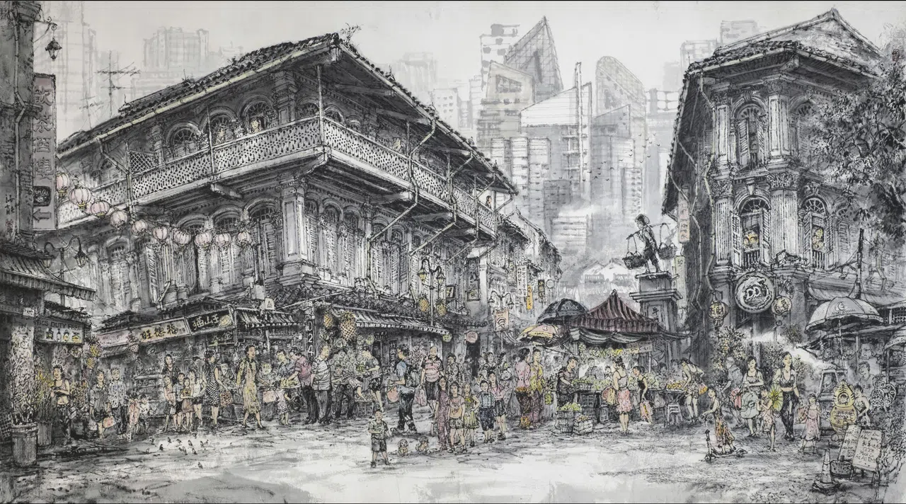 邓汝能水墨画《日日好日》上了点颜色。（受访者提供）