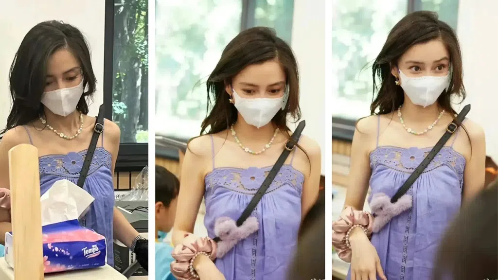 杨颖在儿子学校活动的衣着引起热议。（互联网）