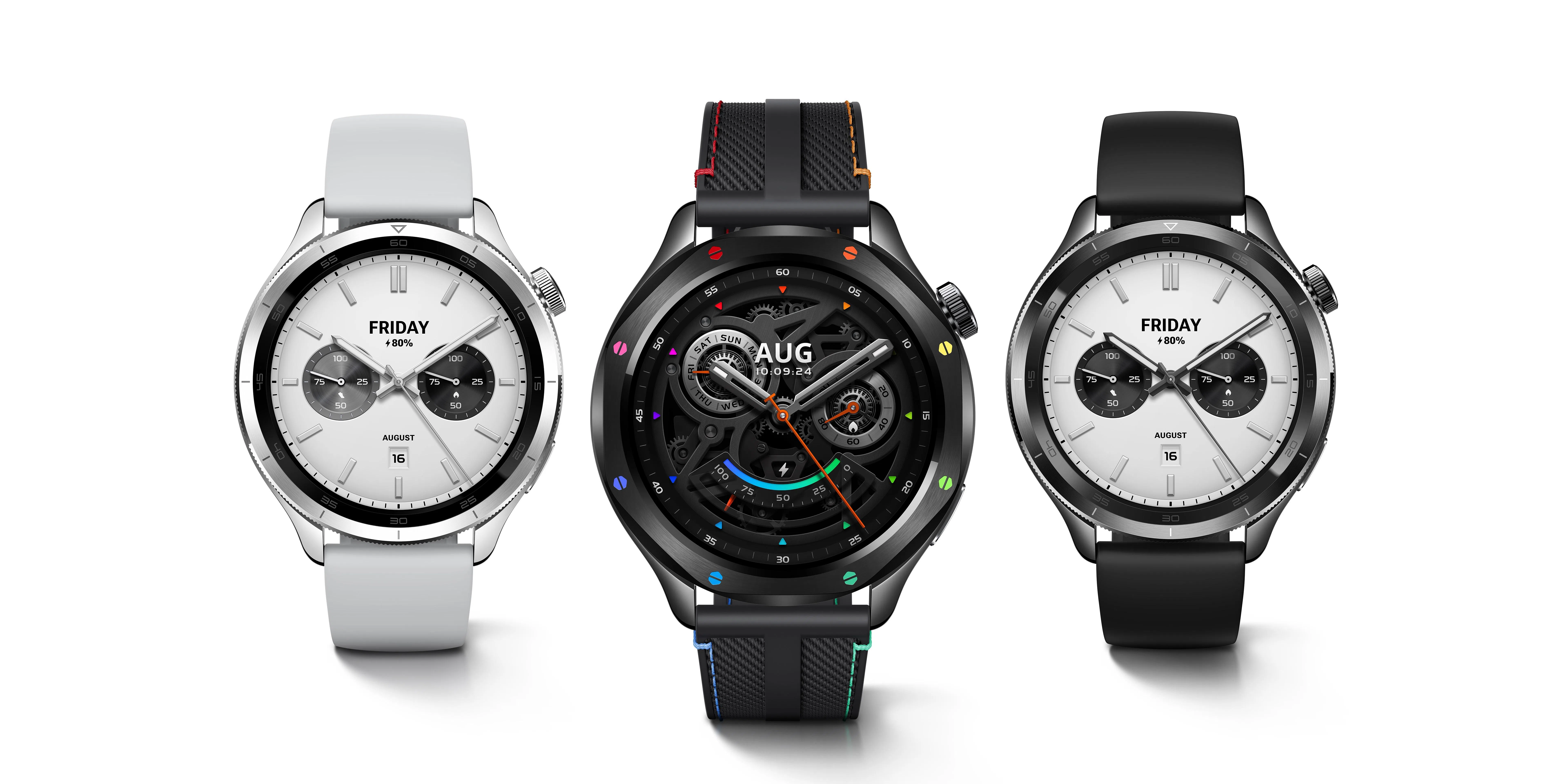 小米Watch S4有银（左起）、彩虹和黑三种配色。（厂商提供）