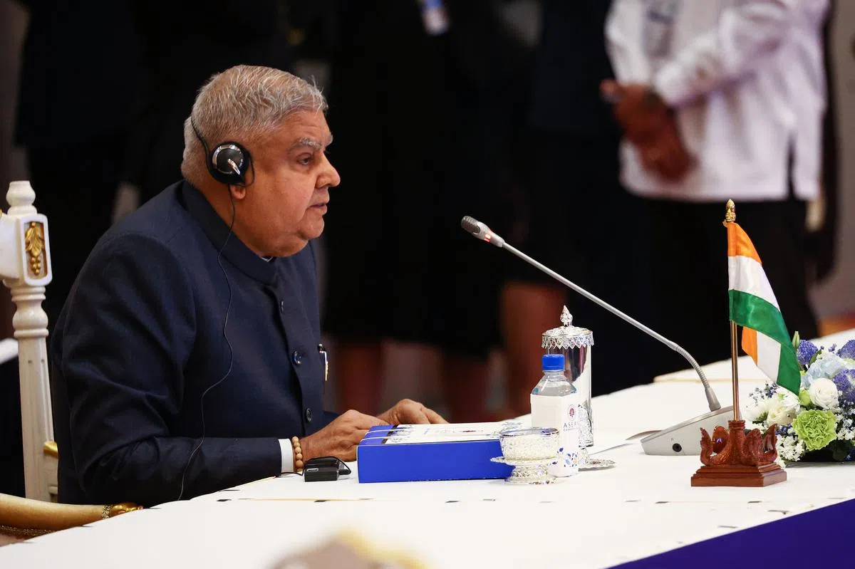 印度副总统贾格迪普·丹卡尔代表印度出席亚细安—印度峰会。（李健玮摄）