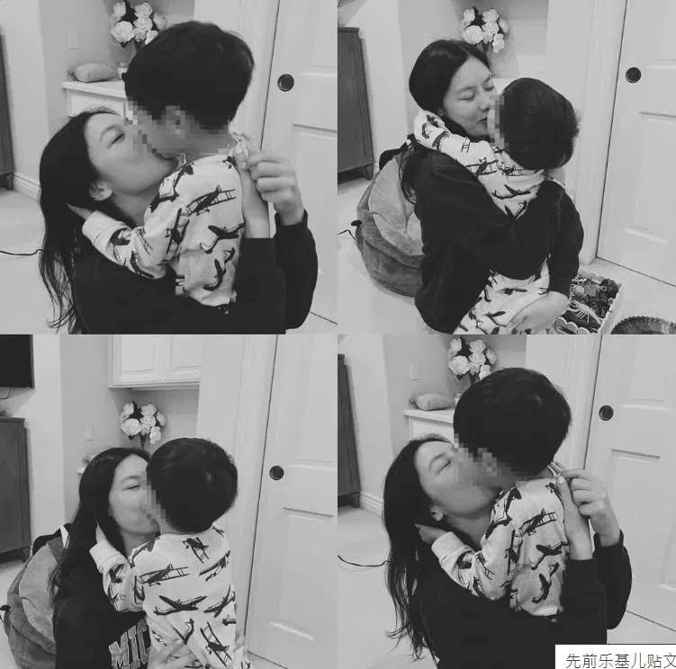 乐基儿非常疼爱儿子，在外工作时经常和儿子视讯。（互联网）