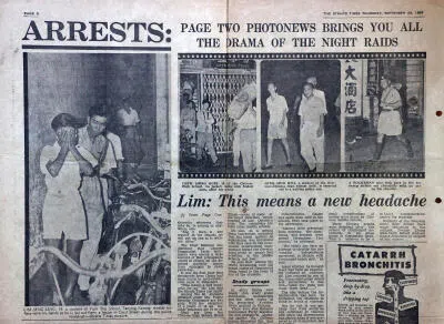 林有福政府针对学生罢课集中展开后续逮捕行动。图为海峡时报报道。当年黄锦西也因为参加学运而遭逮捕过。（海峡时报）