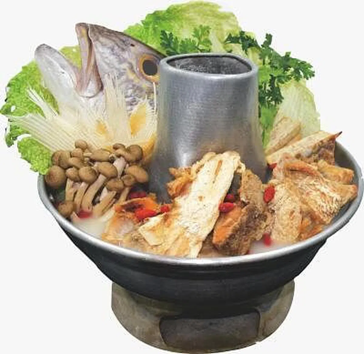 鲨鱼骨炭烧鱼头炉（图/商家提供）