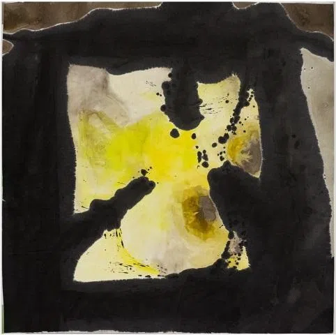 李德庄纸本水墨丙烯《井山田之井》（2017）。（李德庄提供）