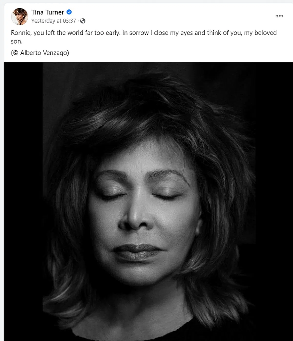 Tina Turner的脸书原文。（截自艺人脸书）