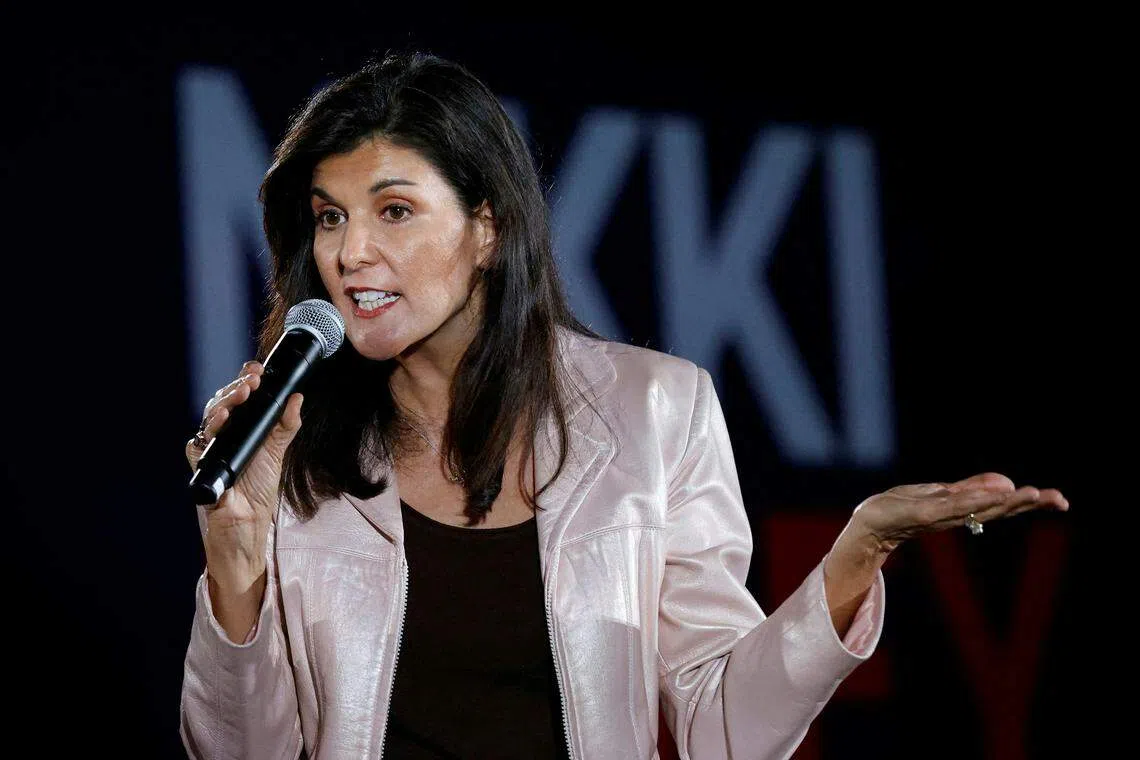 黑利（51岁）的民调支持率有所上升，但仍远远落后于特朗普。（路透社）