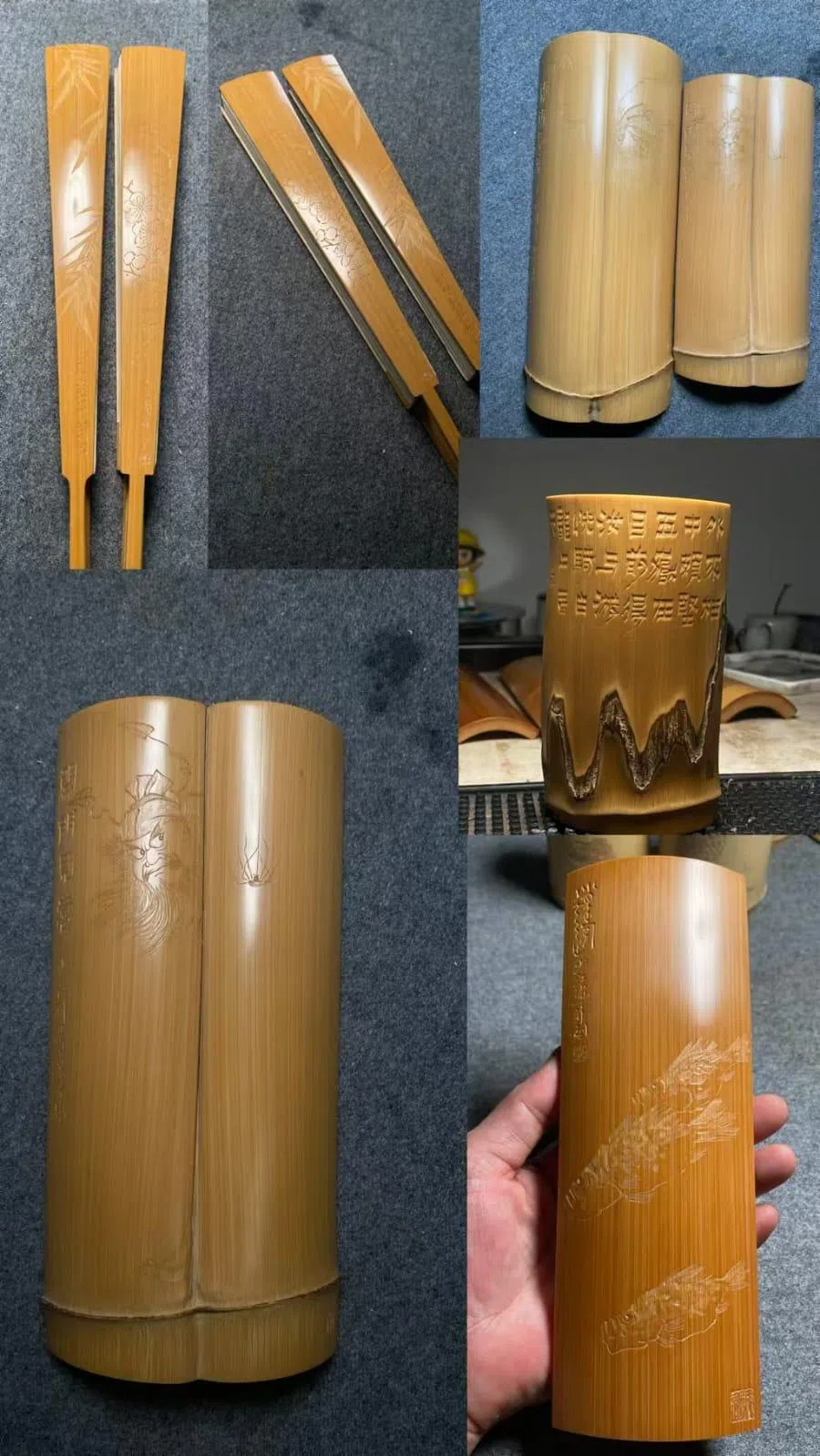 范少江展出竹刻花鸟与人物作品。（三画廊提供）