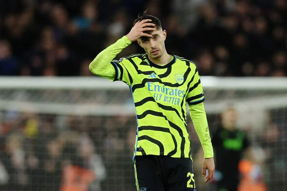 炮兵前锋哈弗茨本赛季表现不及预期，19场比赛仅贡献四球。（路透社）