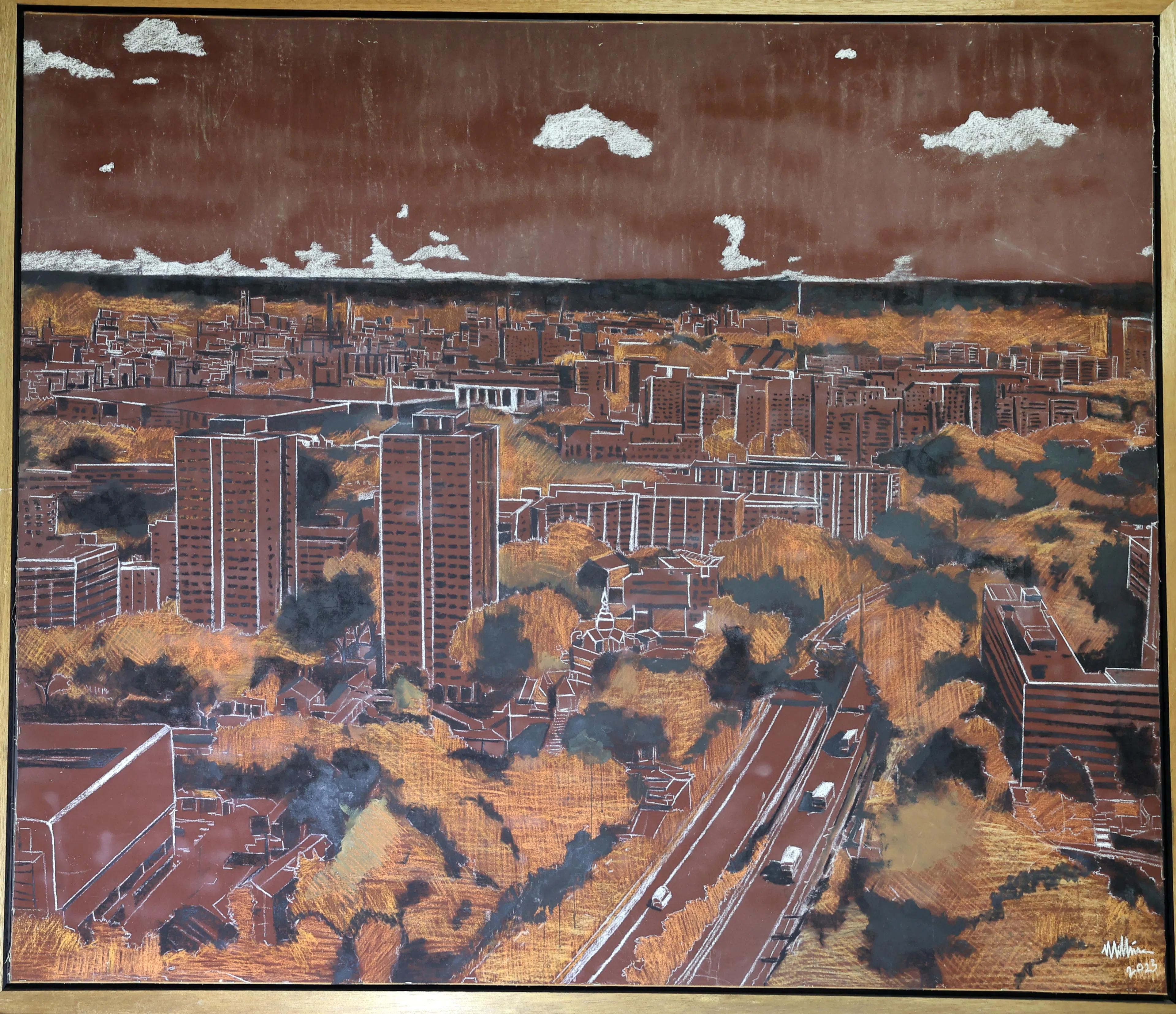 吴锦宏砂纸画《中峇鲁》用即成品创作，留住昔日的空间记忆。（萧紫薇摄）