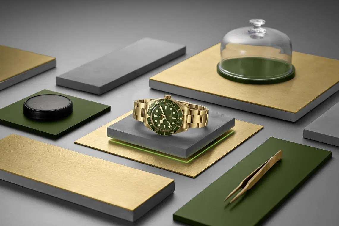 以贵金属打造的碧湾1958型18K，是首款选用18K黄金作为表壳材质的帝舵潜水腕表。（帝舵表提供）