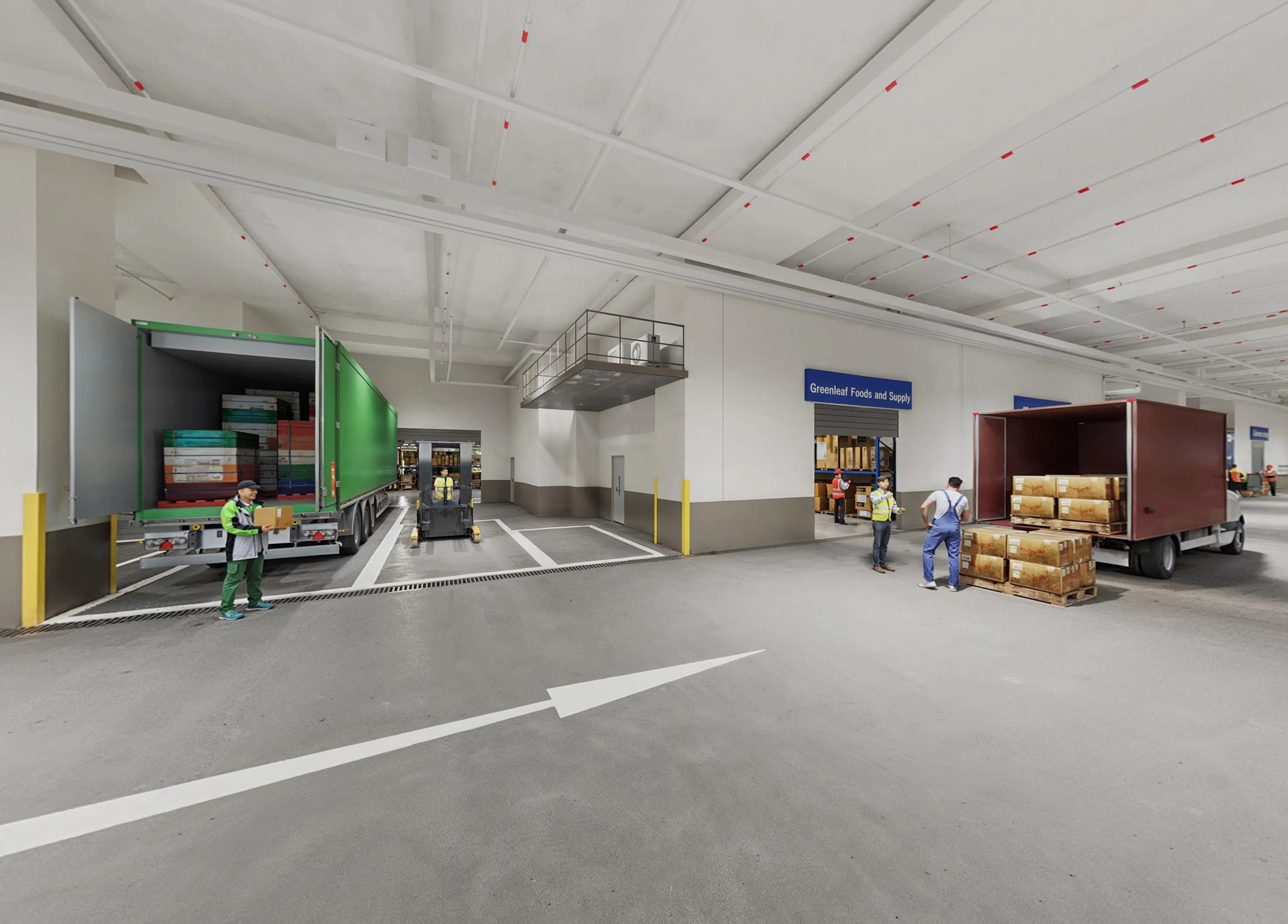 优质单位配备专属的40尺集装箱装卸位，以及两个独立卷帘门的出入口，有效区分原材料与成品。（凯德发展提供设计构想图）