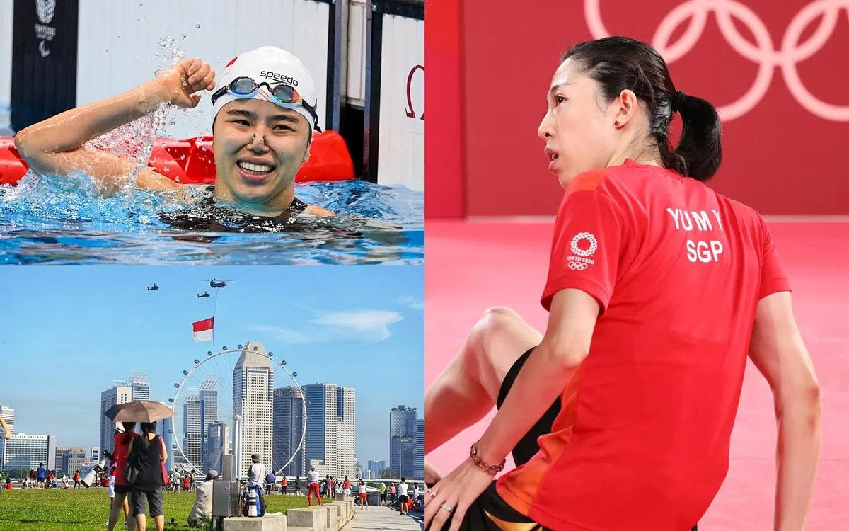 叶品秀（左上）在东京残奥会上女子50米和100米仰泳S2级别成功卫冕，获两枚金牌。新加坡乒乓女将于梦雨（右）负伤出战东京奥运会，闯入女单四强。她们坚持不懈的精神、沉着奋战的毅力赢得新加坡人的尊敬。（档案照）