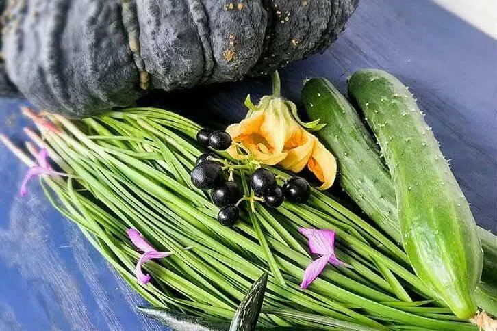 曾秋莲种植的果蔬种类丰富，包括茄子、南瓜、辣椒、韭菜、黄瓜等。（受访者提供）