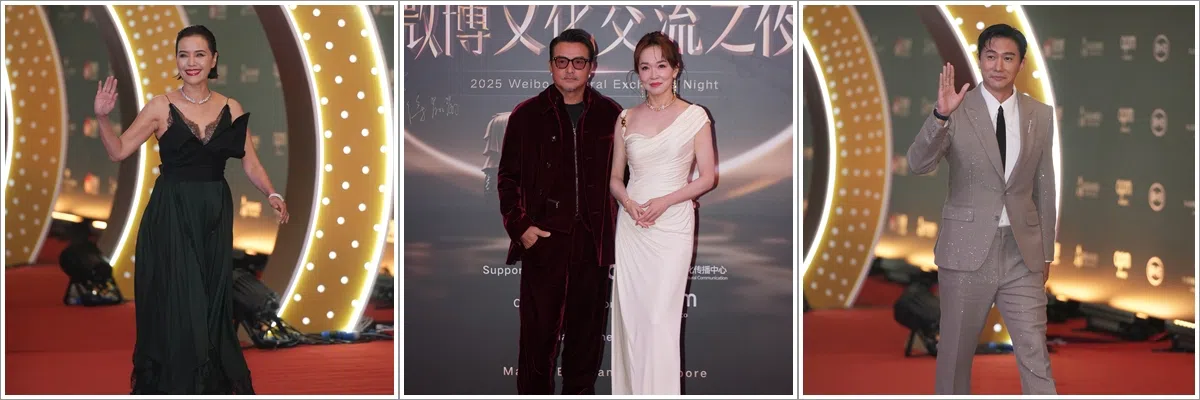 新加坡阿姐郑惠玉（左起）、李铭顺和范文芳，以及陈泂江盛装出席“微博文化交流之夜”。（谢智扬摄）