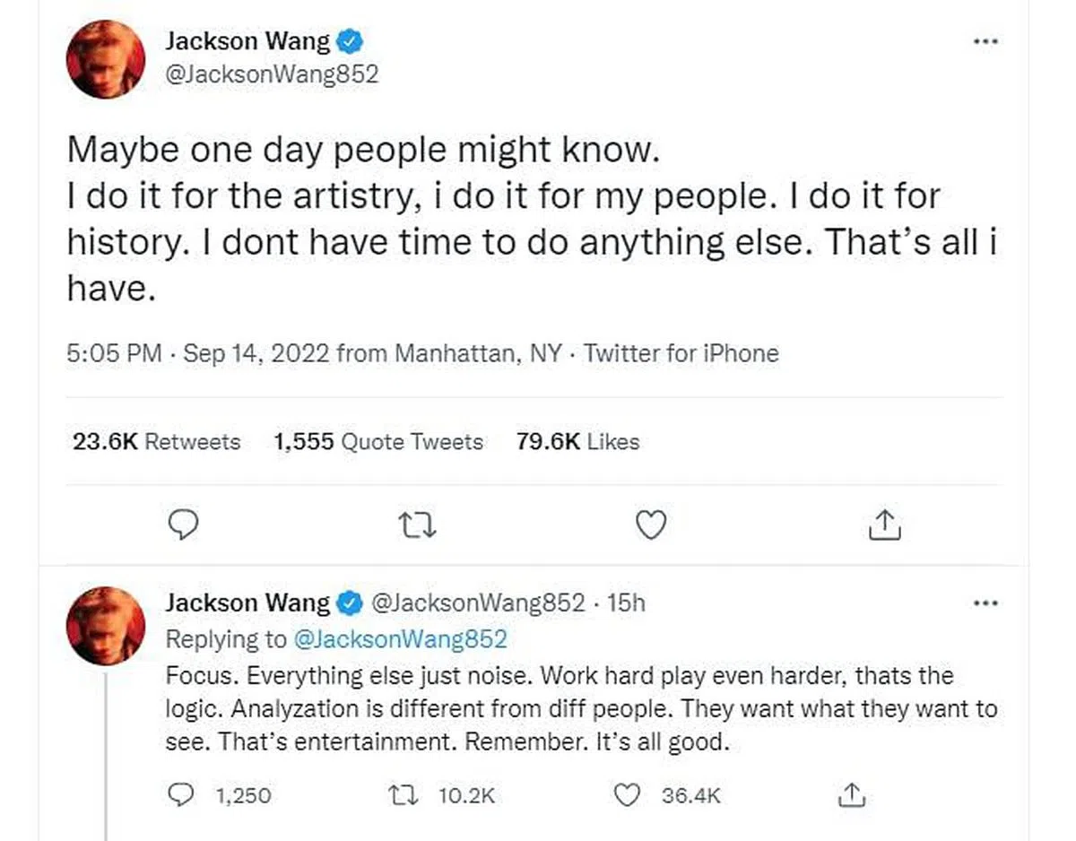 王嘉尔在推特上发文，疑似回应塌房传言。（取自推特）