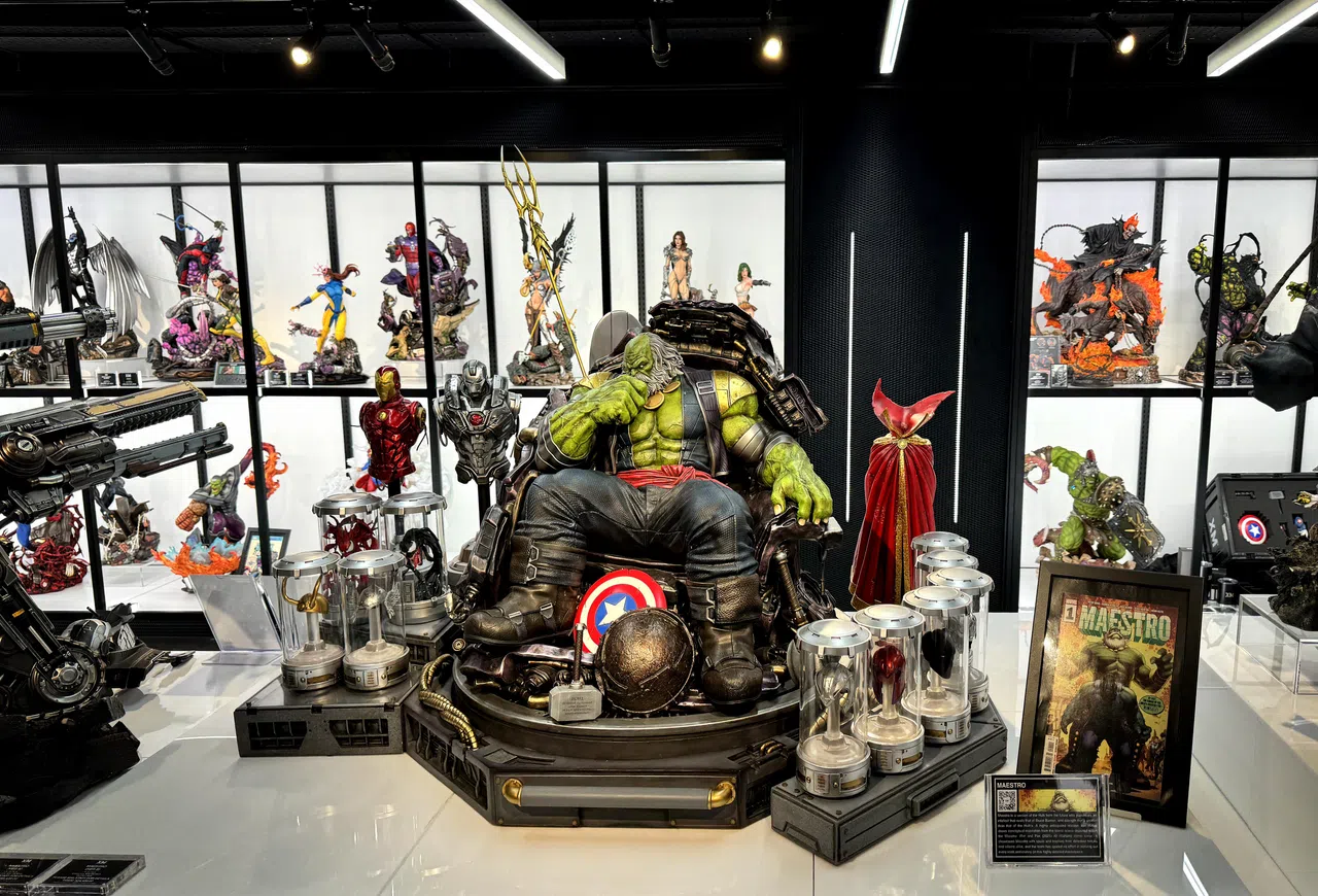 这尊漫威漫画世界里的邪恶霸主Maestro雕像重达145公斤，是XM工作室迄今为止制作的最重商品，完整版定价4499元。（龙国雄摄）