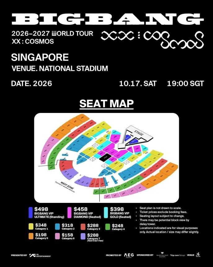 Bigbang的新加坡巡演票价公开，最高为498元。（AEG Presents Asia提供）