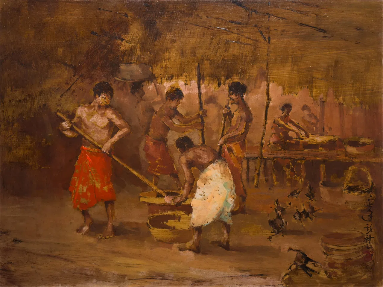 翁锡礼油画《炸饼片》。（嘉合画轩提供）