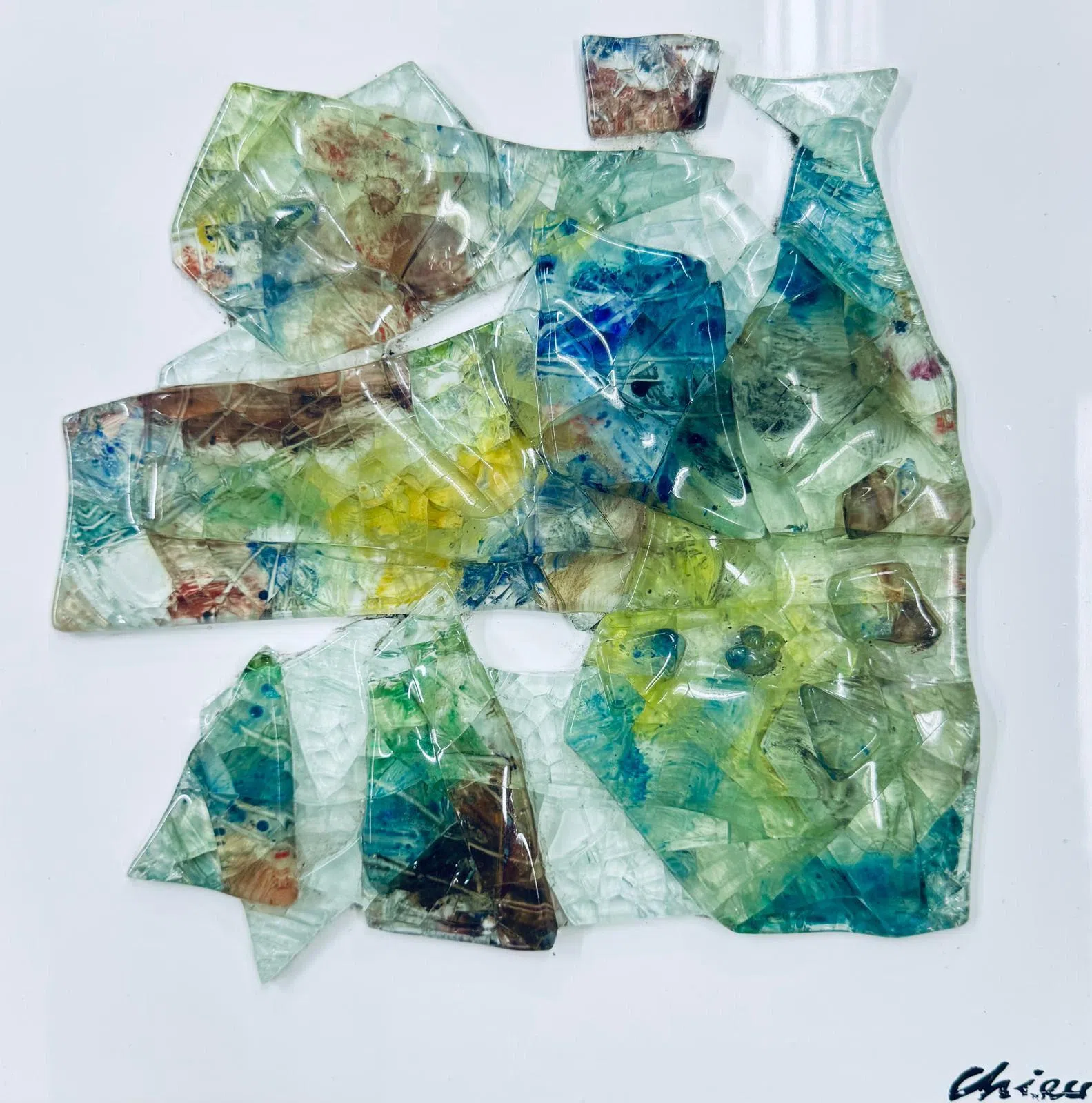 丘瑞福瓷砖上的玻璃作品《自然#1》（30x30cm，年代不详）。（丘艺才提供）