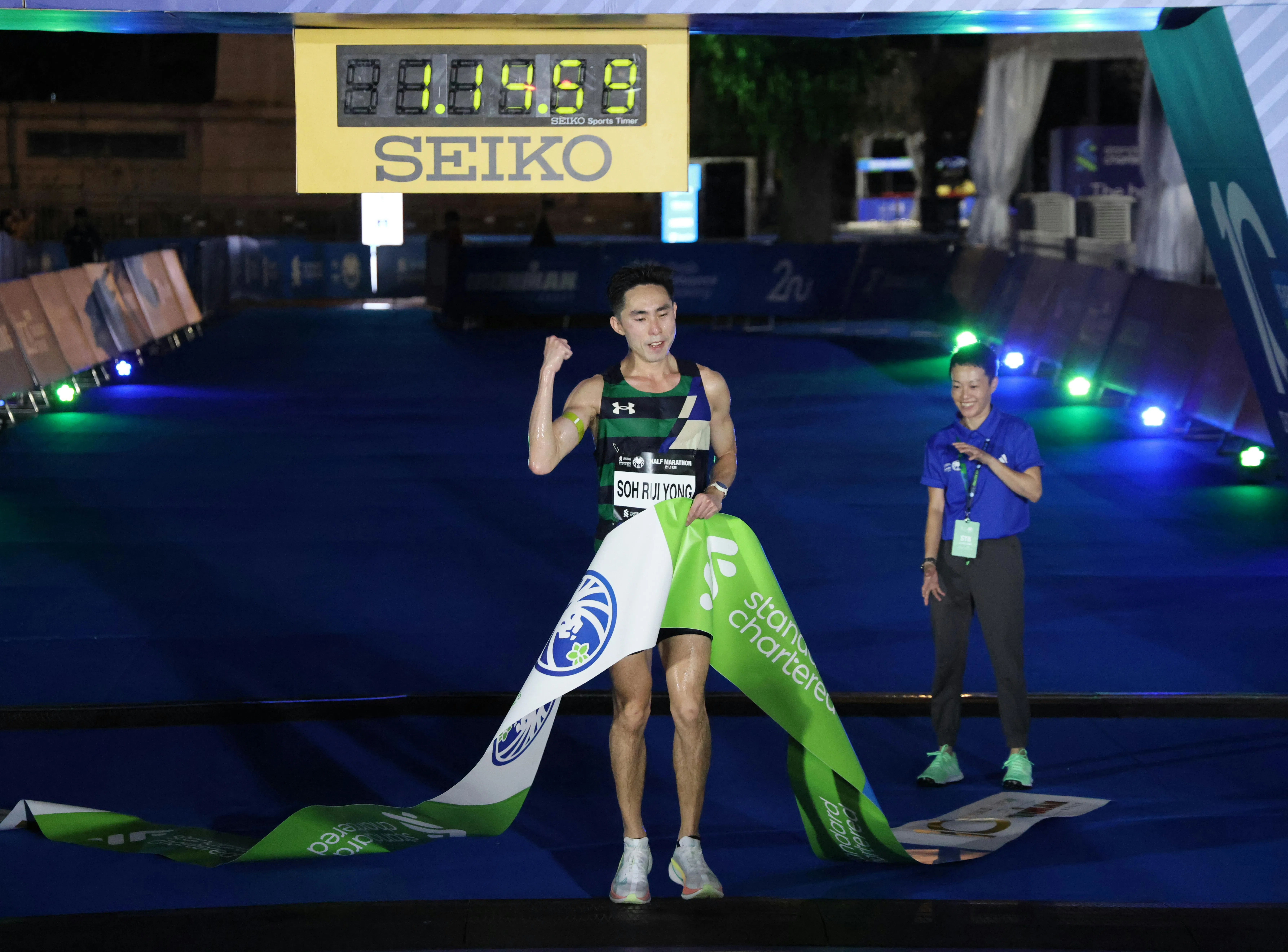 苏睿勇不受此前体检出问题影响，拿下半马全国锦标赛男子组冠军。（梁麒麟摄）