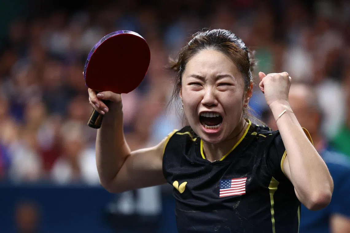 美国女将张安（图）战胜排名比自己高的对手，打进女单16强。（路透社）