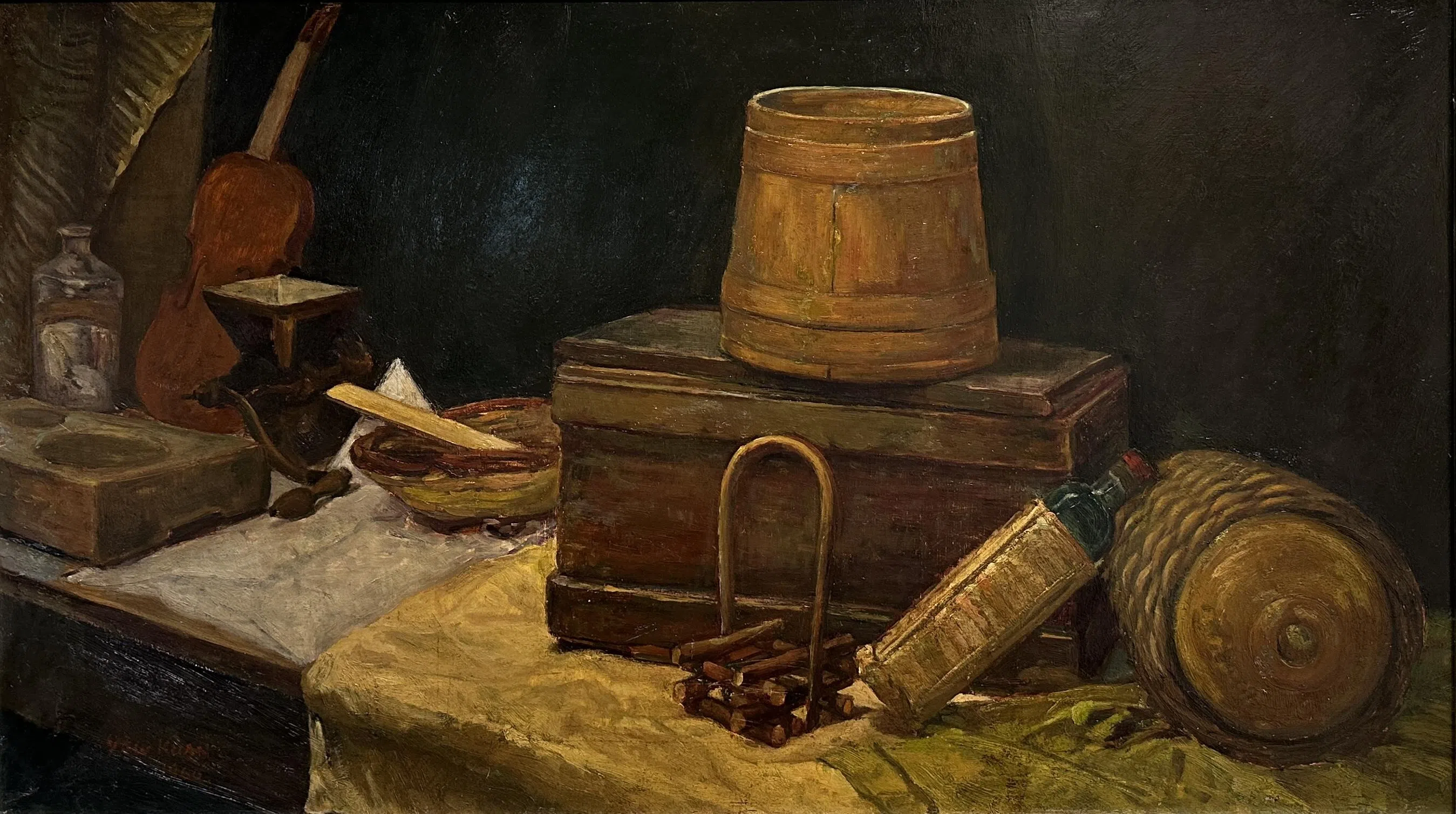 林友权作于1960年的静物油画反映出其音乐素养。（海卉艺苑提供）