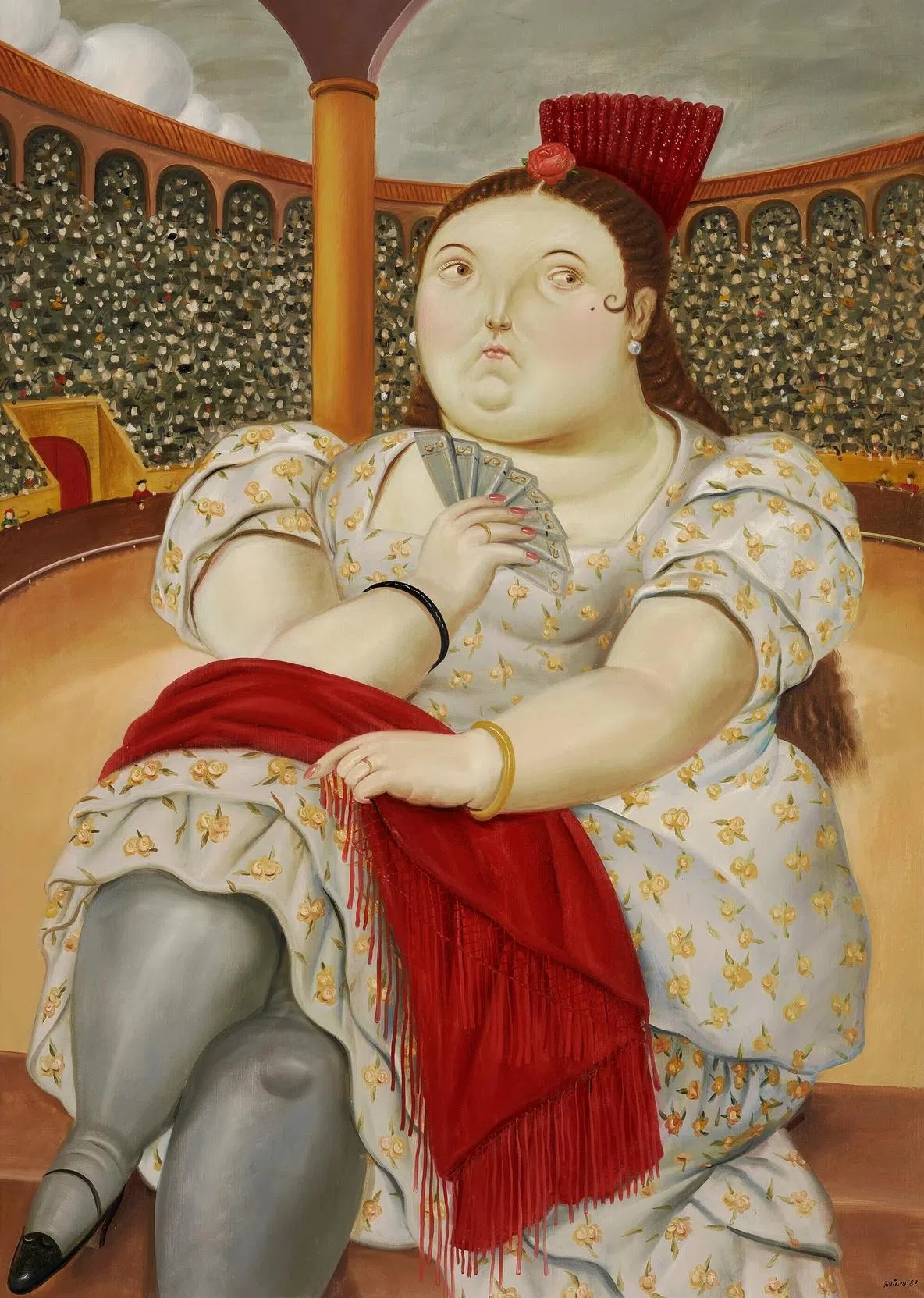 费尔南多·博特罗布面油画《广场上》(182.9 x 130.5厘米，1987）。（新加坡奥佩拉画廊提供）