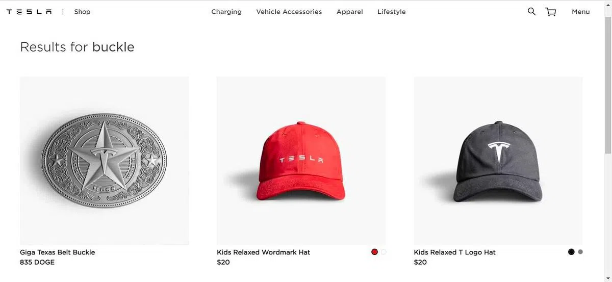 特斯拉Giga Texas皮带扣标价为835狗狗币。（特斯拉官网截图）