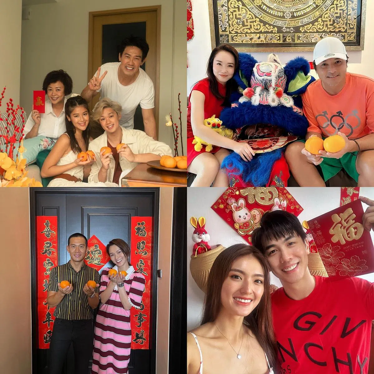 左起顺时针：向云、陈之财一家，范文芳与李铭顺，张奕恺与洪凌，白薇秀与戚玉武。（艺人IG） 