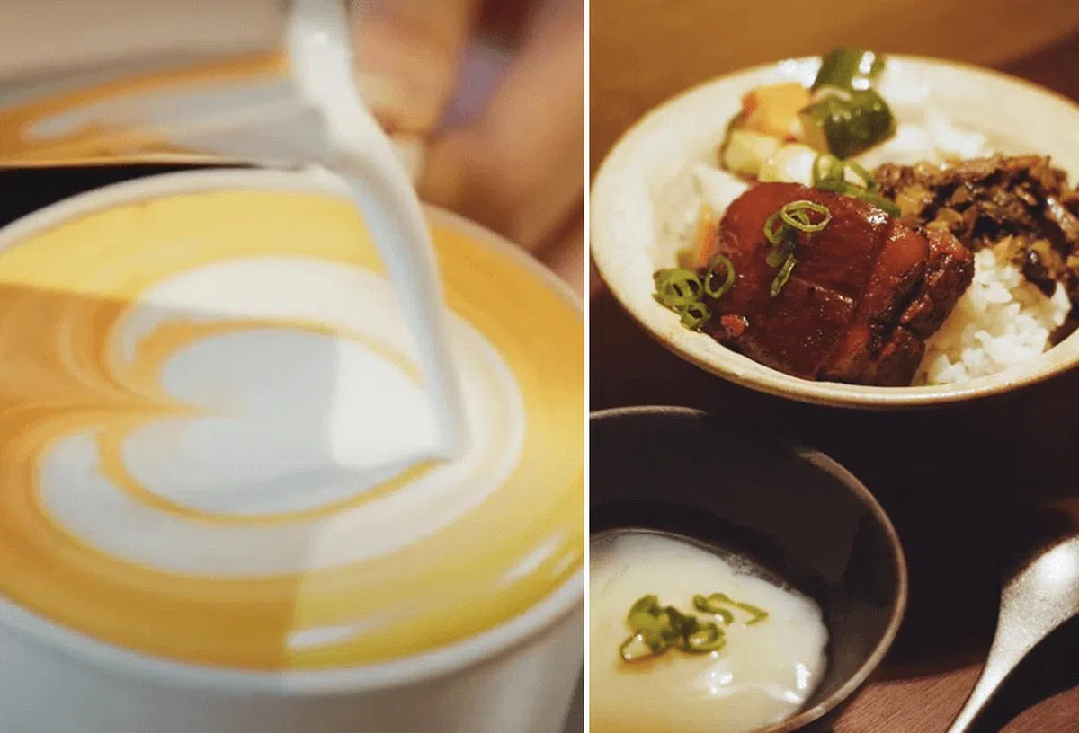 拿铁配扣肉饭，会是怎样的滋味？（取自窟仔面簿及刘若英YouTube视频截图）