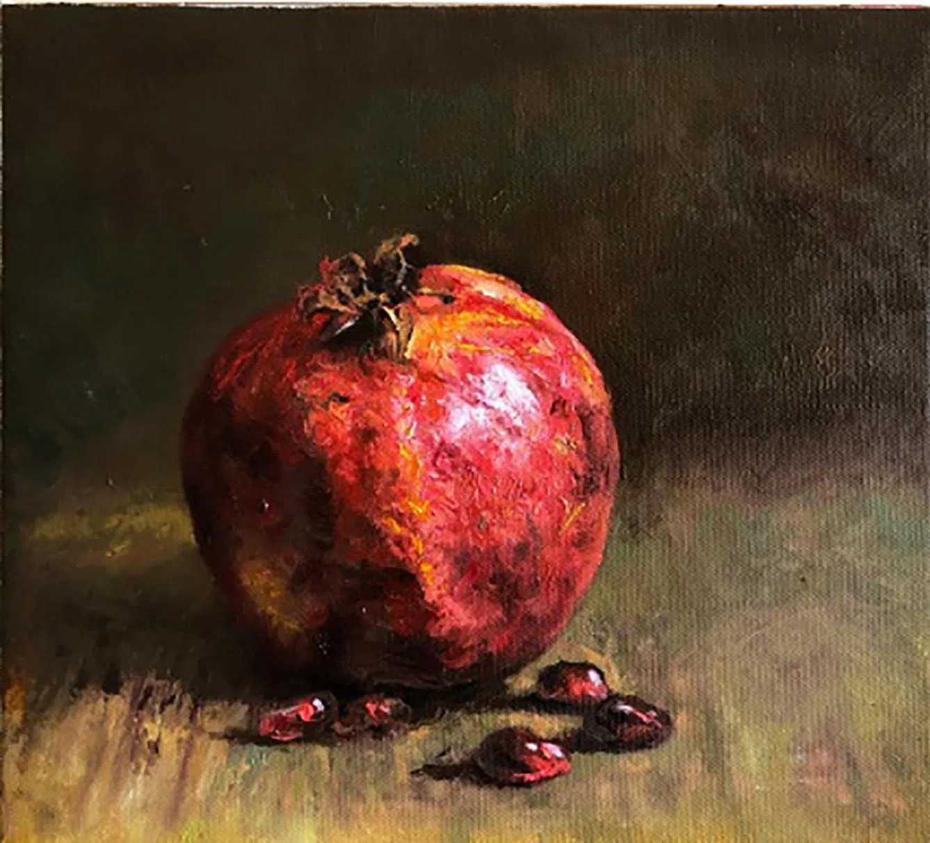 魏巨川描绘石榴的静物油画。（魏巨川提供）