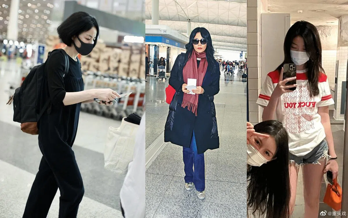 王菲在2019（左）和2014年（中）被拍到背同个品牌的不同颜色背包，女儿李嫣（右）则在社媒晒出所用的名牌包。（互联网）