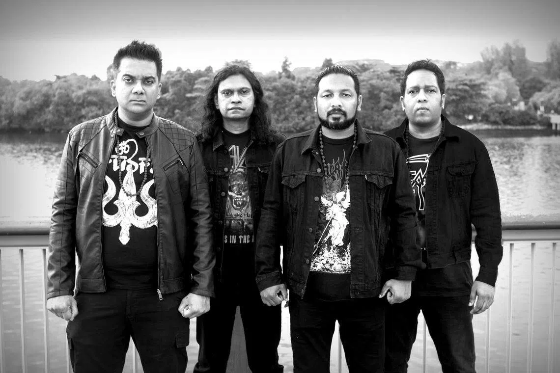 1992年成立的Rudra，是首创吠陀金属乐的本地乐队，左起为鼓手Shiva、主唱与贝斯手Kathir和吉他手Devan和Vinod。（主办单位提供）