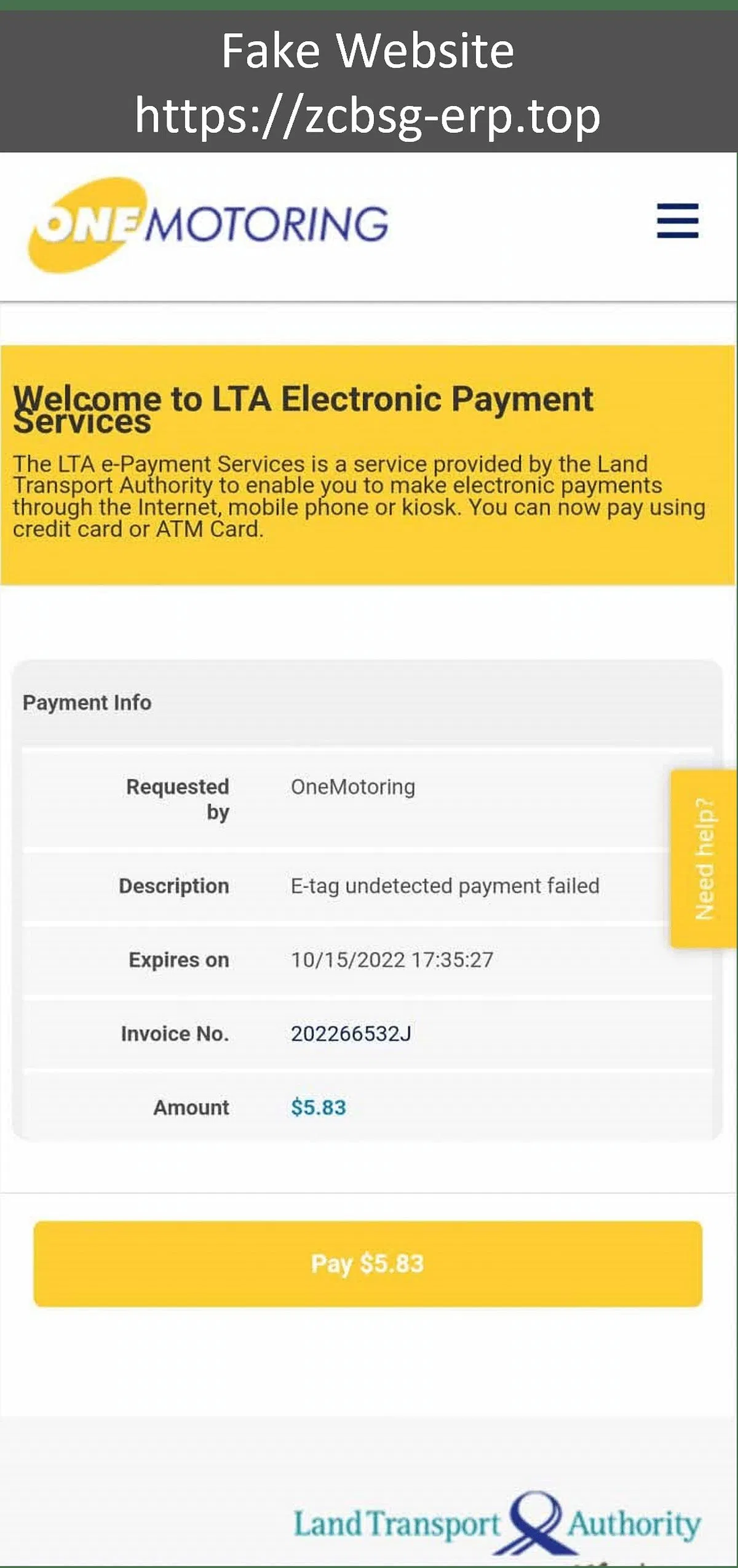 政府去年12月开始使用PhishMonSG，这套新系统可以探测到冒充政府网站的钓鱼网站，包括这个冒充陆交局One Motoring网站的假网站。（政府科技局提供）