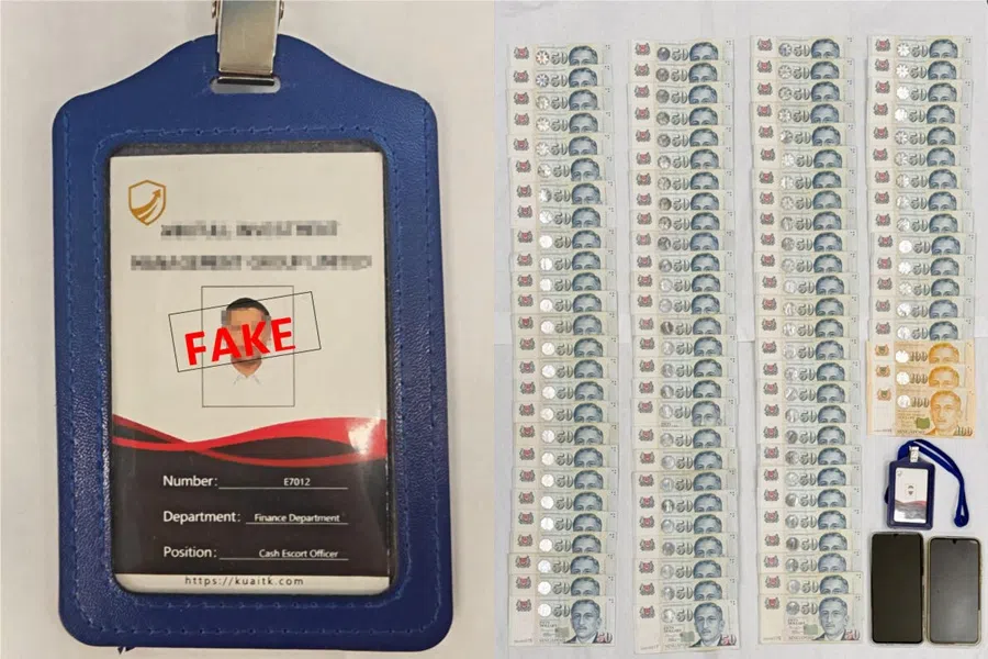 马国男子星期三（12月10日）企图离开新加坡时被捕，警方从他的身上起获两部手机和一家投资公司的假证件。新加坡籍男子则在星期四（11日）被捕，警方从他的身上起获5000元现金。（新加坡警察部队提供）