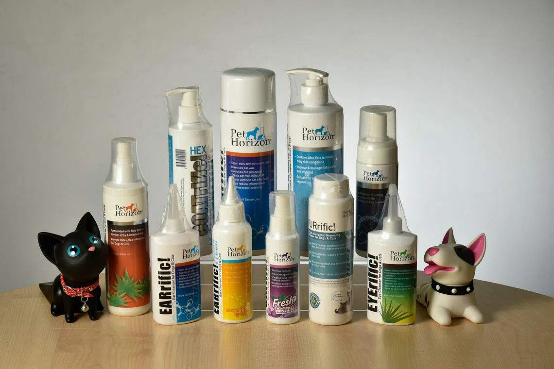 泛玛旗下产品包括“呵力竞”宠物洗护用品，主打天然、安全，护理宠物同时也呵护顾客群的肌肤。（特约伍书永摄）
