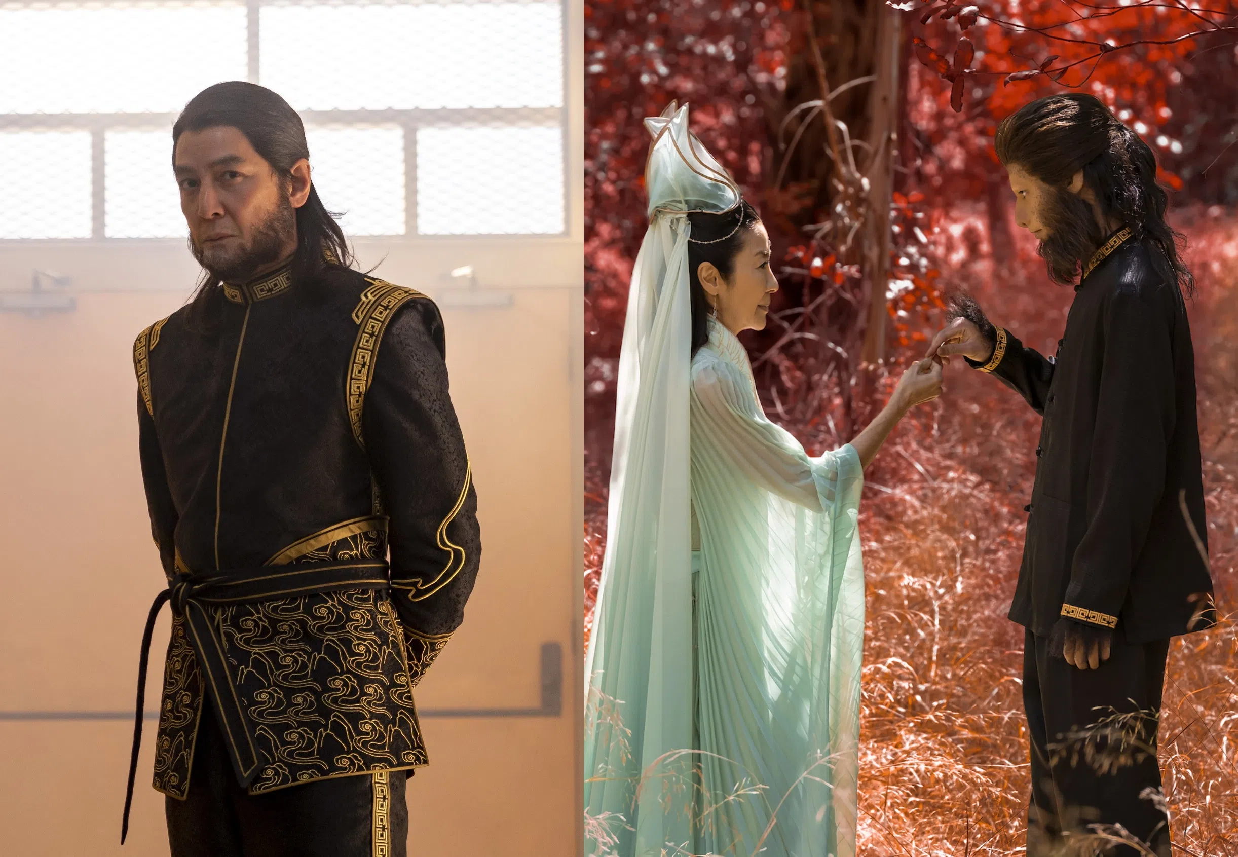 吴彦祖在《美生华人》中饰演为儿子操心的孙悟空，杨紫琼演观音。（Disney+）