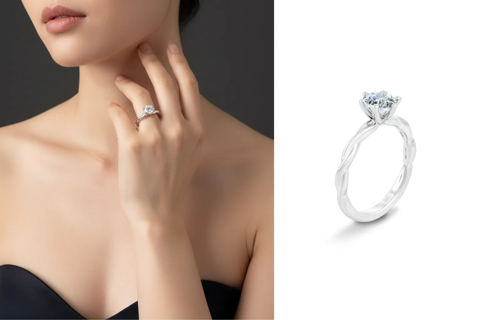 Trust Lovage 18K白金钻戒设计别具一格，以紧密交缠的戒圈寓意爱侣两心相连，携手共赴人生旅程。（宝兴珠宝提供）