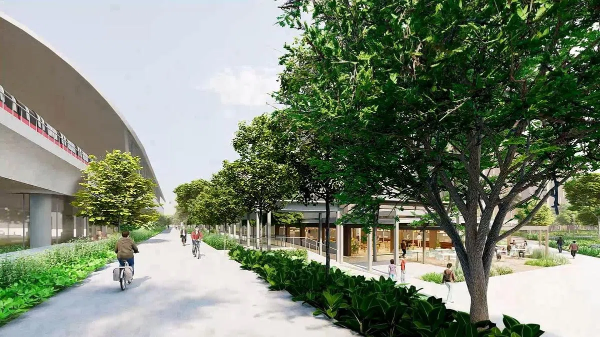 Garden Waterfront I & II预购组屋项目毗邻裕廊区域线的丰加站。（建屋发展局提供）