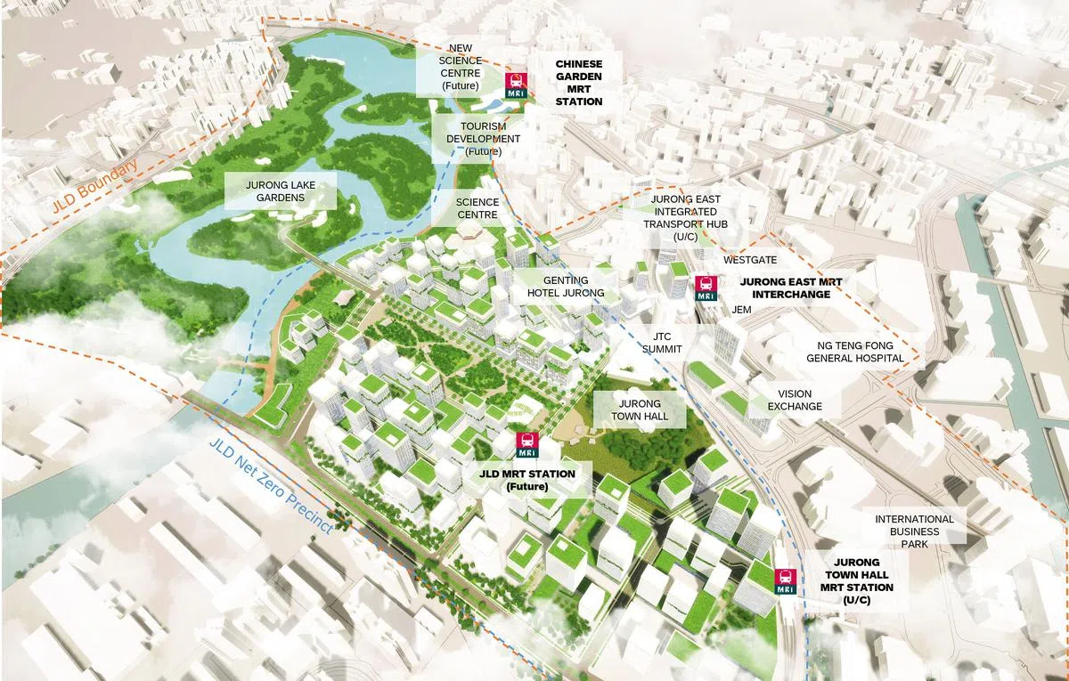裕廊湖区将通过四大策略，达成净零目标。（市区重建局提供）