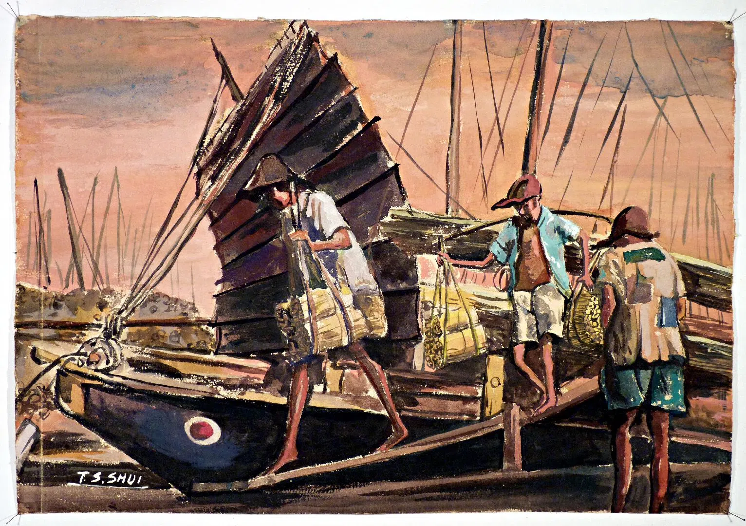 许铁生作于1950年代的水彩画《加冷河的工人》。（品艺画廊提供）