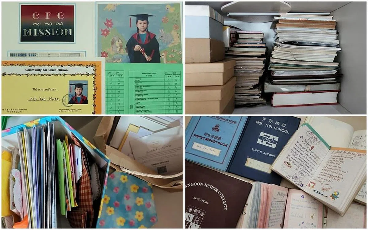 雅慧把从小大到的成绩单、纪念册和信件等都收藏起来。（雅慧提供）