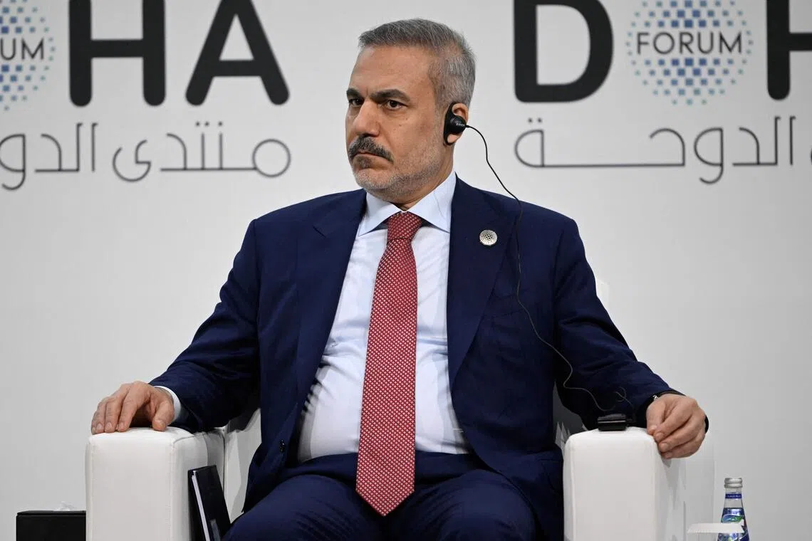 12月6日，土耳其外长哈坎·费丹出席多哈论坛首日的会议。（法新社）