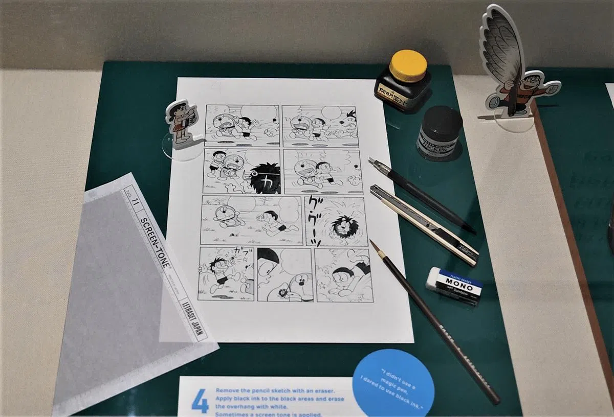 藤子不二雄的原稿（图/MANGA Doraemon Original Drawings Exhibition ©Fujiko-Pro / Photo credit: zaobao.sg）。 