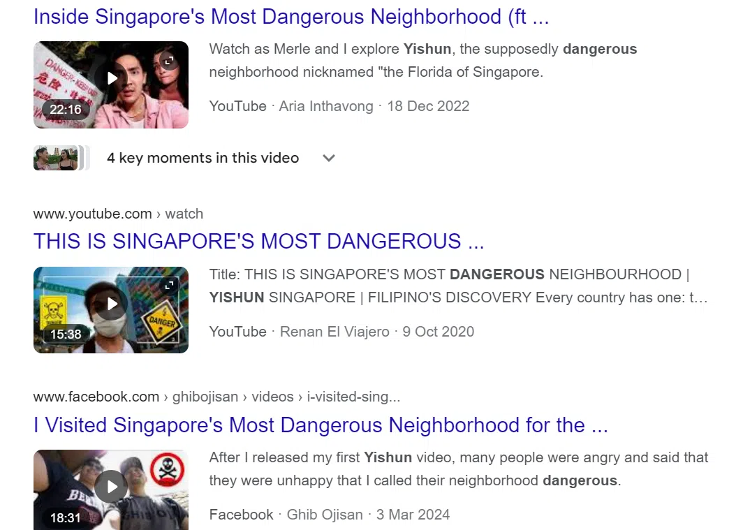YouTube上有不少影片打着义顺为新加坡最危险的社区（Singapore’s most dangerous Neighborhood Yishun）作为标题。（互联网）